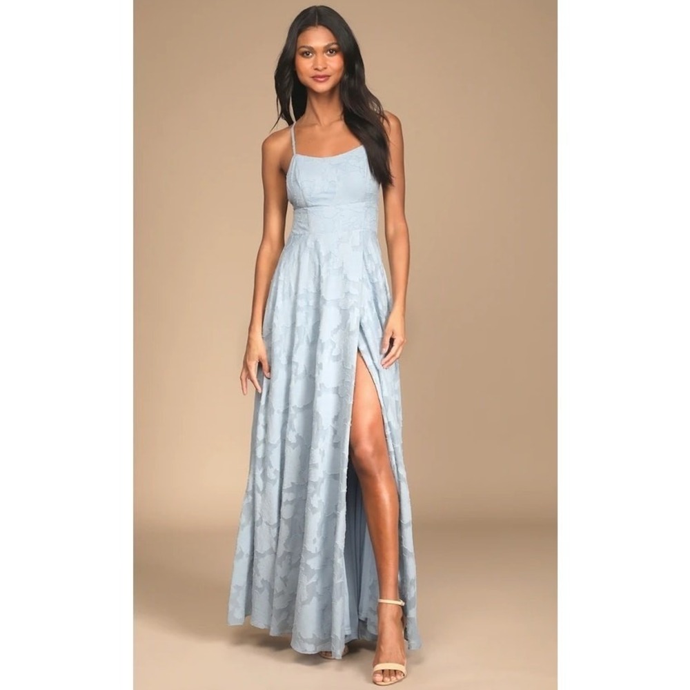 Lulus Let There Be Romance Maxi Dress Womens Medium Slate Blue Floral NWT FLAWED